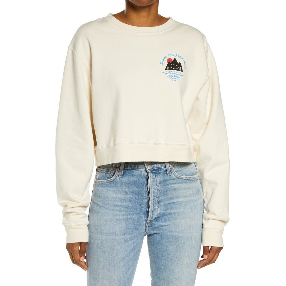 Parks Project Leave Only Good Vibes Cropped Sweatshirt Cream Small
